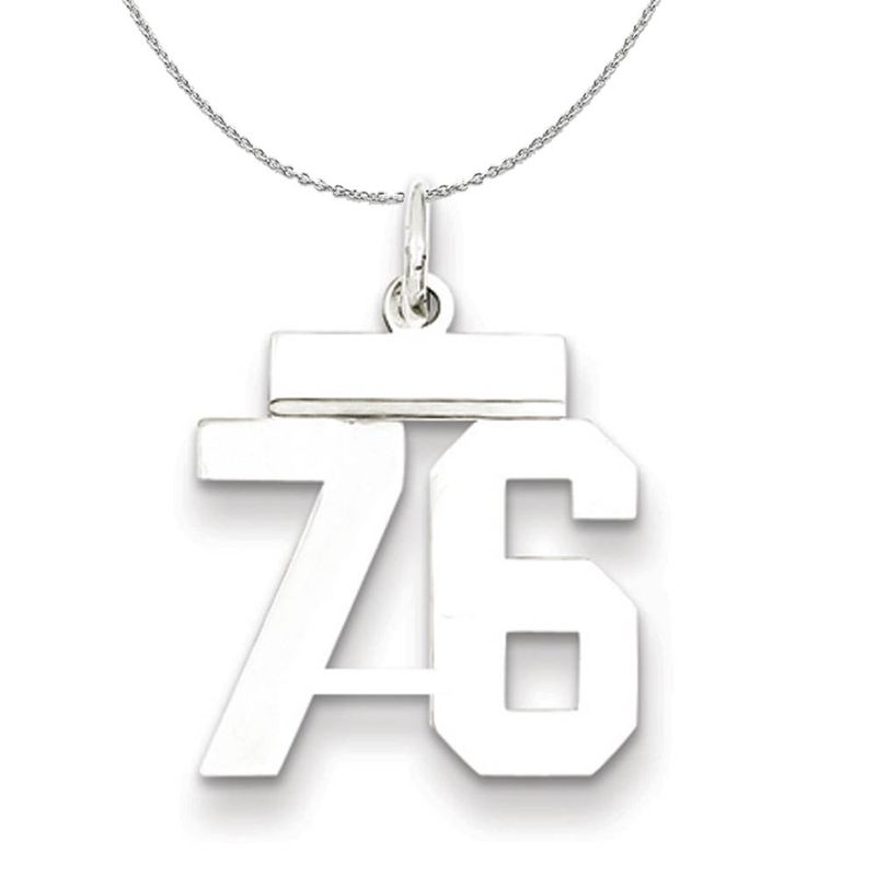 Silver, Athletic Collection, Small Polished Number 76 Necklace - 24 In